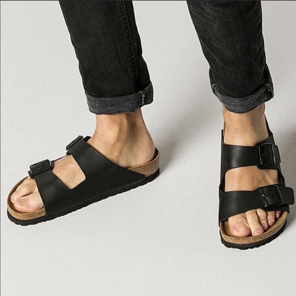 Birkenstock Arizona Black Leather Cork Sandals NEW